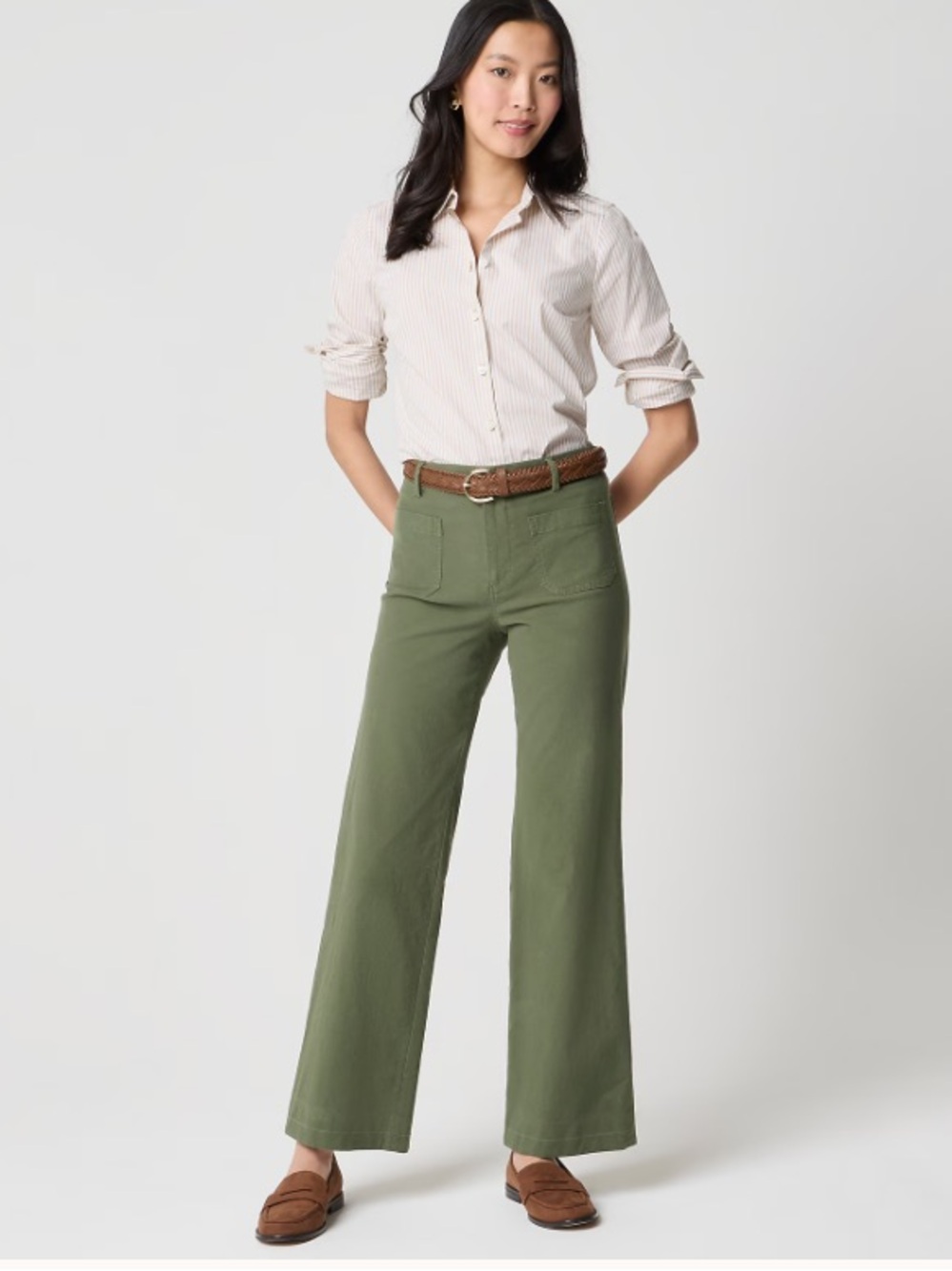 J. Crew Lizzie High-Rise Wide-Leg Utility Pants in Olive Green 25